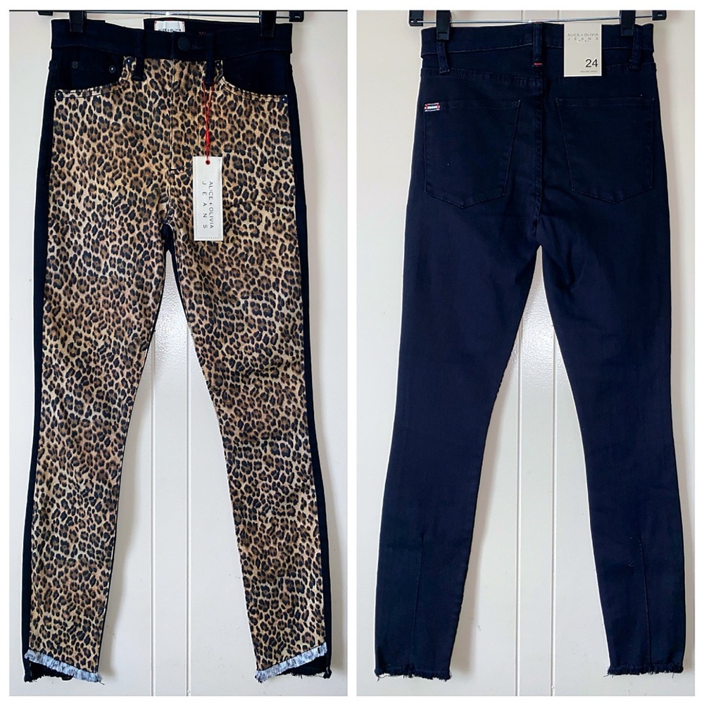 Alice + Olivia Leopard Black Cropped Skinny Denim Jeans Pant - Picture 10 of 16